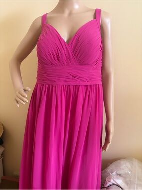 Azazie Fuchsia Ruched V-Neck Chiffon Prom Dress